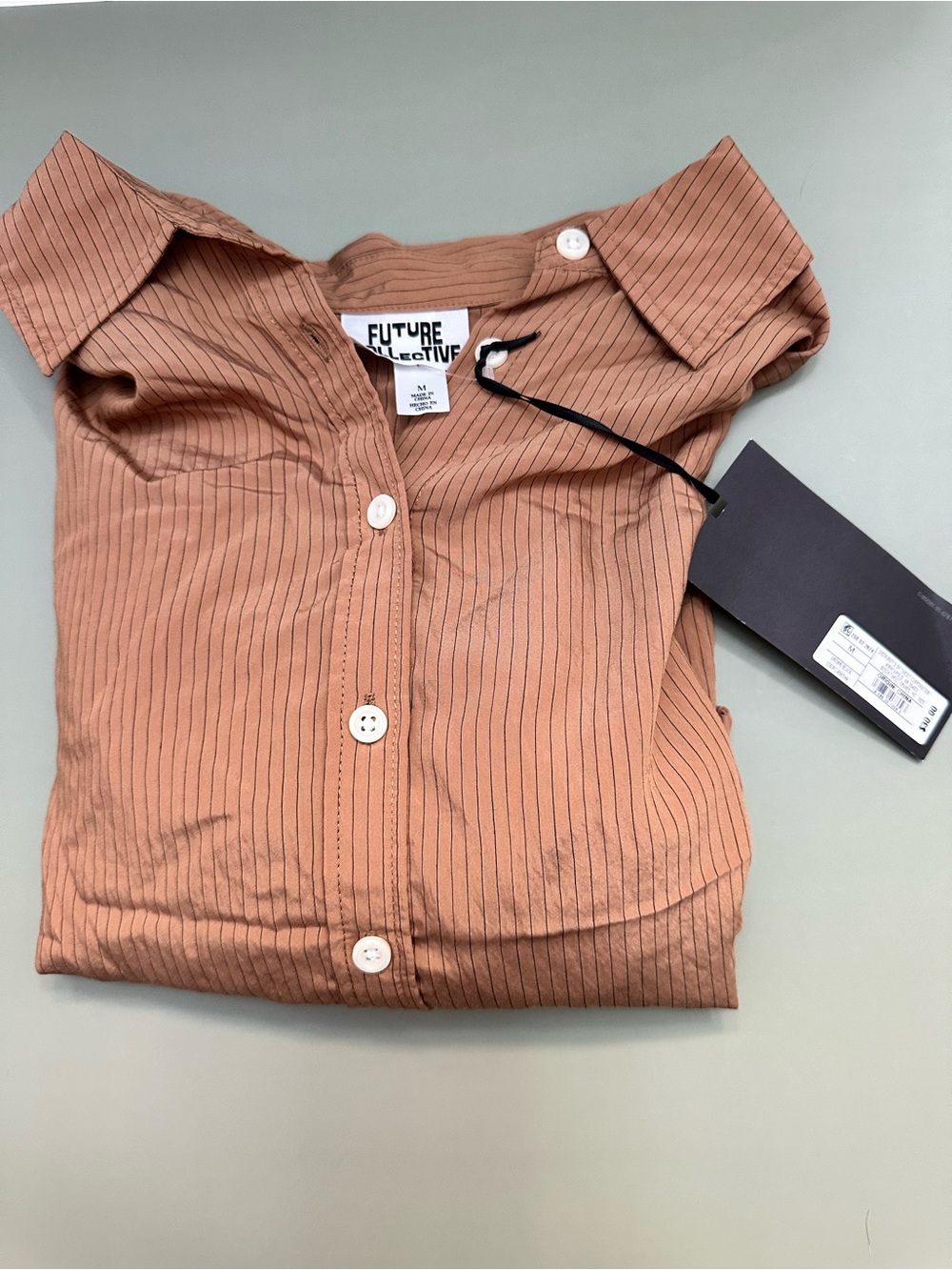 FUTURE collective Rust Pinstripe Button-Up Blouse NWT